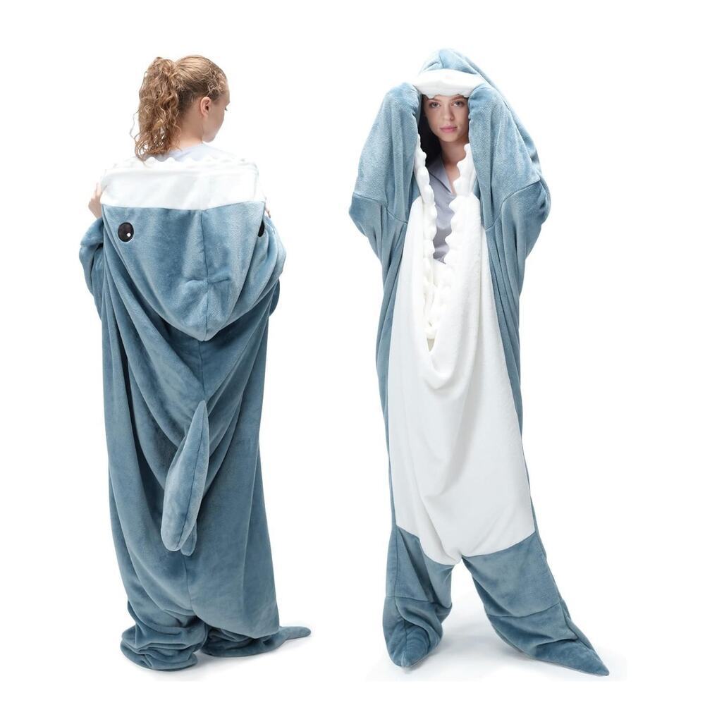 NWT Shark one piece haloween costume blanket Plush wearable cozy size S youth